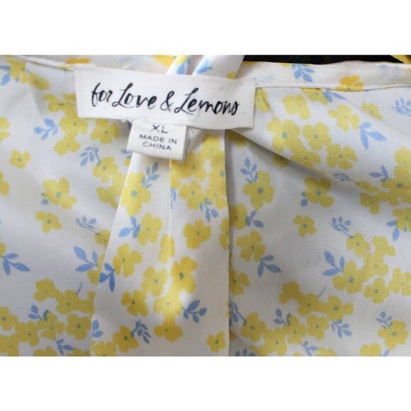 For Love & Lemons Daffodil Yellow Floral Tiered Satin Dress Robe Size XL - Picture 6 of 6